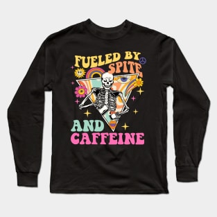 Vintage Fueled By Spite And Caffeine Skeleton Halloween Long Sleeve T-Shirt